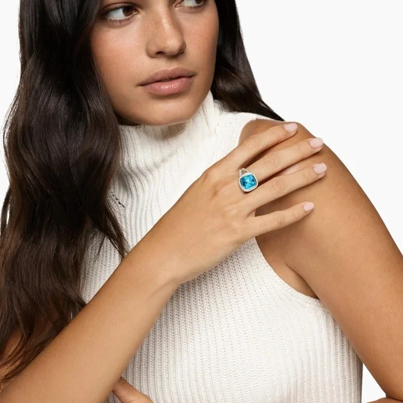 Authentic David Yurman Albion 11mm Blue Topaz Ring